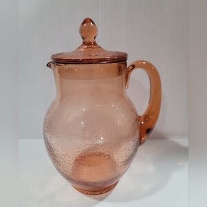 Vintage  Depression Glass Pitcher With Handle And Lid Crackle Pattern